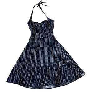 Mariposa Pin-Up Retro Halter Dress Polka Dot Tulle Slip 1/2 Black & White #291A